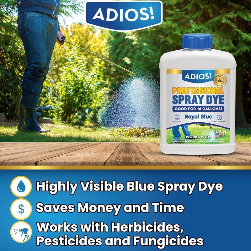 ADIOS! Professional Blue Spray Dye Marker, (1 Gallon), Makes 250 Gallons Indicator for Grass and Lawn Care, Safe for Mixing - Image 2